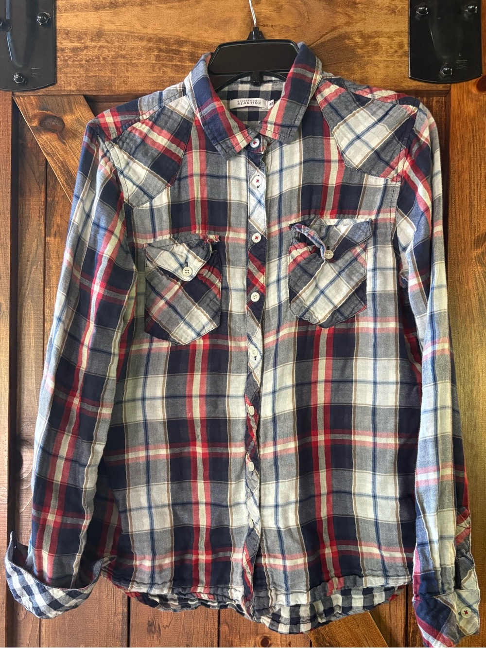 Kenneth Cole Plaid Button-Down Shirt in Blue, Red & White